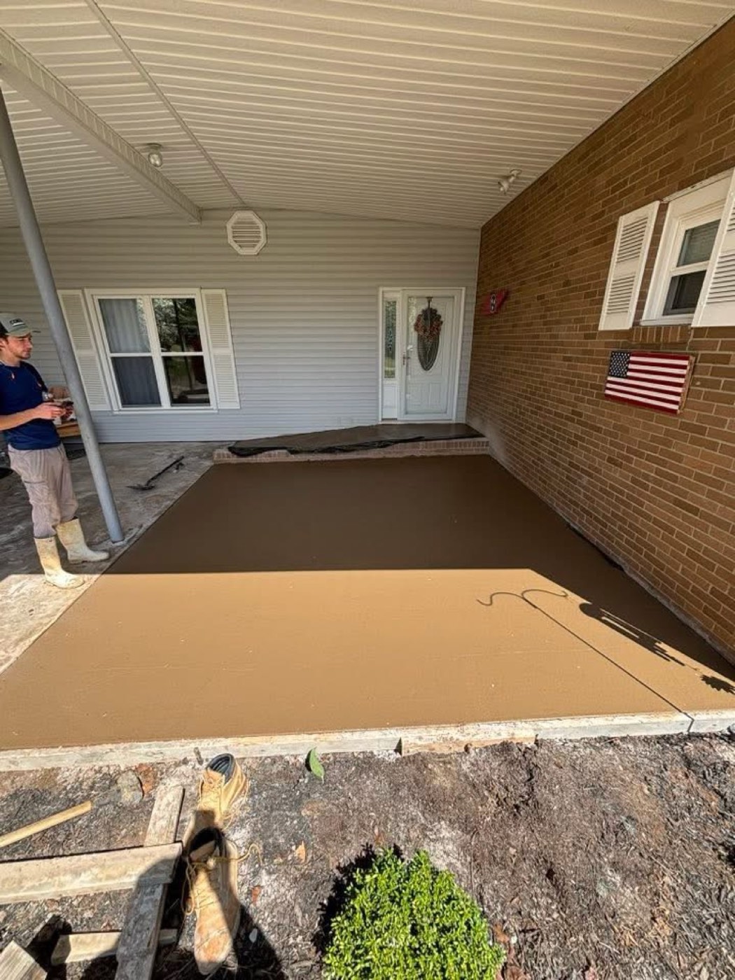 Brown stamped concrete patio
